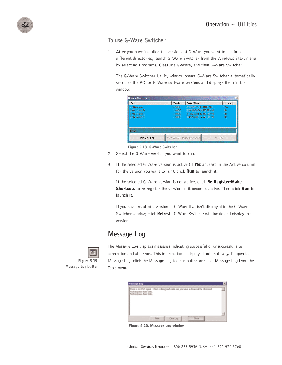 Message log, Operation ~ utilities | ClearOne XAP400 User Manual | Page 88 / 173