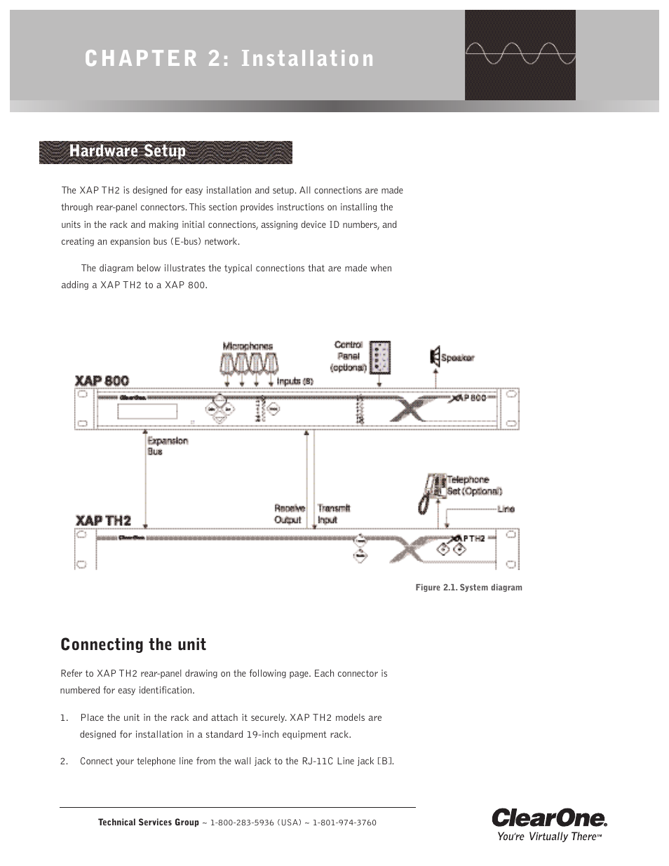 Chapter 2: installation, Hardware setup connecting the unit | ClearOne XAP TH2 User Manual | Page 11 / 60