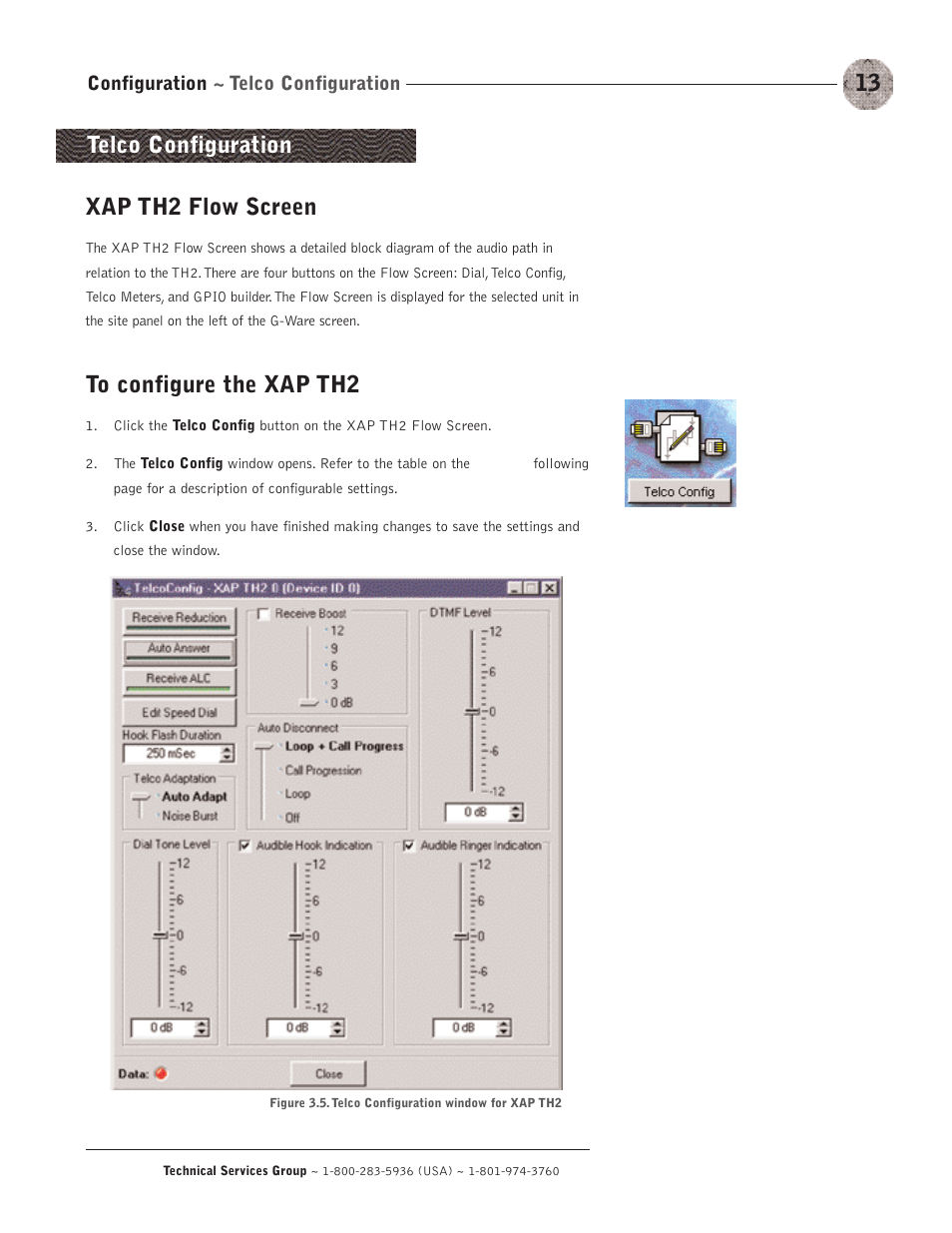 Xap th2 flow screen, Telco configuration | ClearOne XAP TH2 User Manual | Page 17 / 60