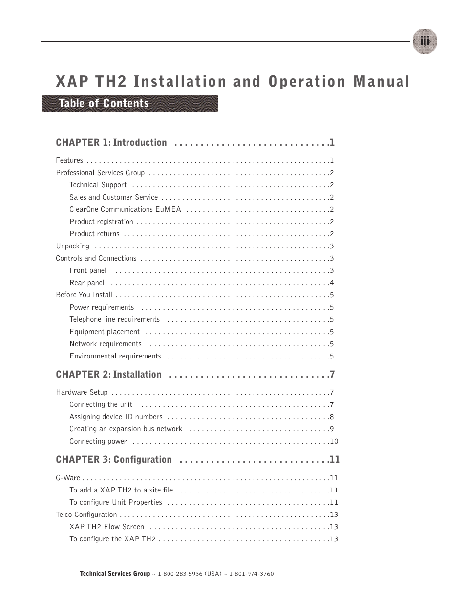 ClearOne XAP TH2 User Manual | Page 3 / 60