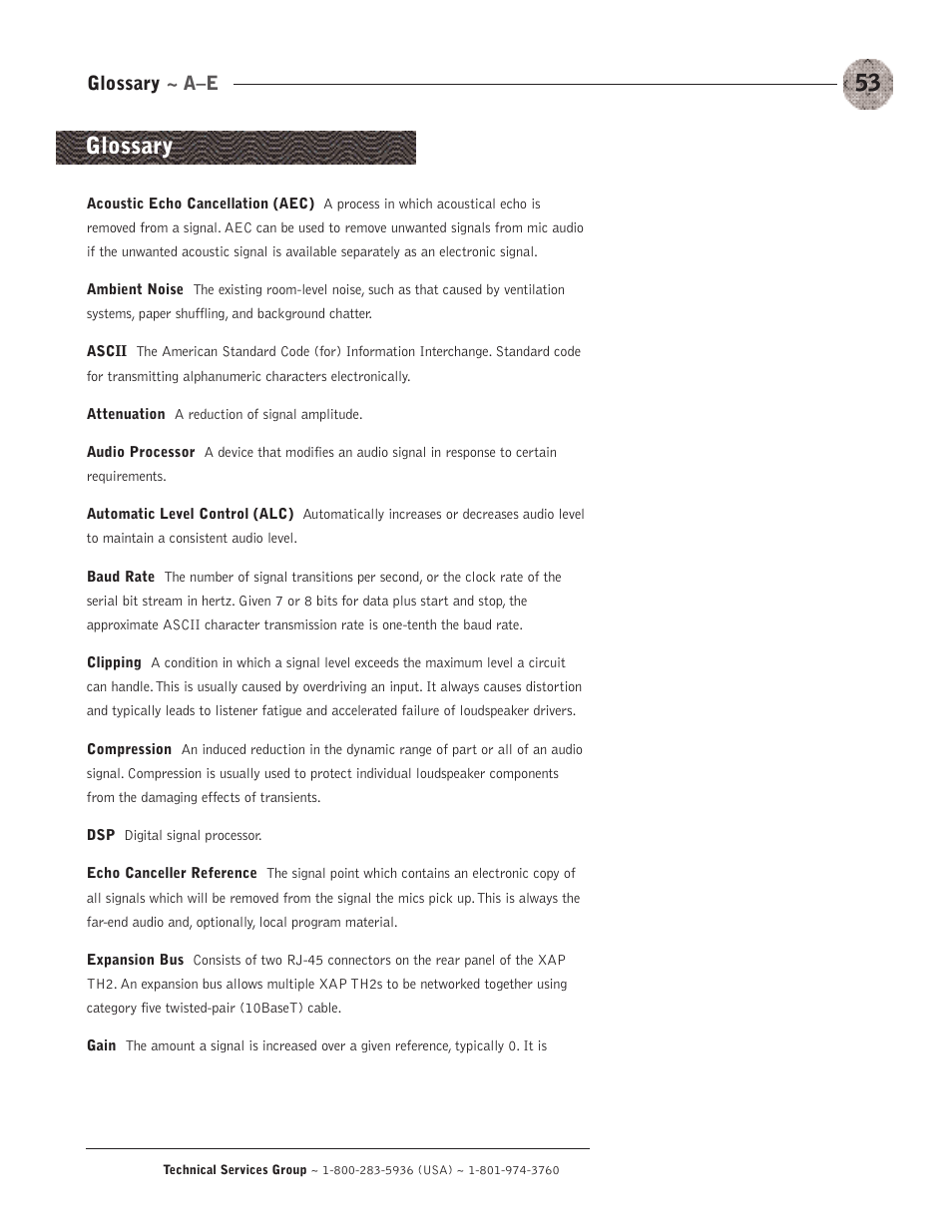 Glossary, Glossary ~ a–e | ClearOne XAP TH2 User Manual | Page 57 / 60