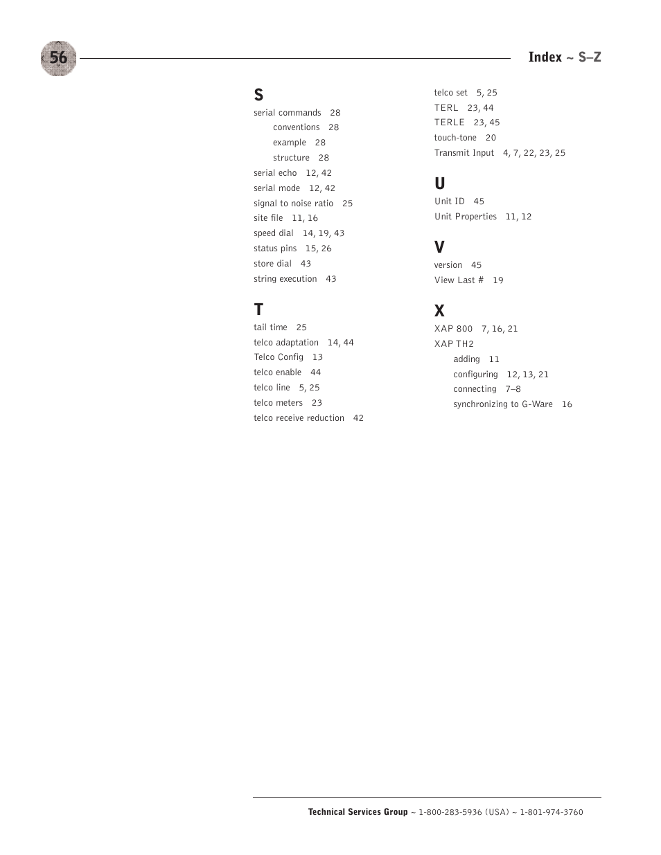 Index ~ s–z | ClearOne XAP TH2 User Manual | Page 60 / 60