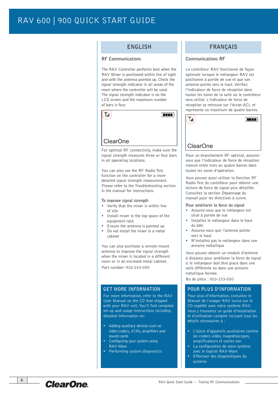 Clearone, English, Français | ClearOne RAV 900 EMEA QSG User Manual | Page 8 / 12