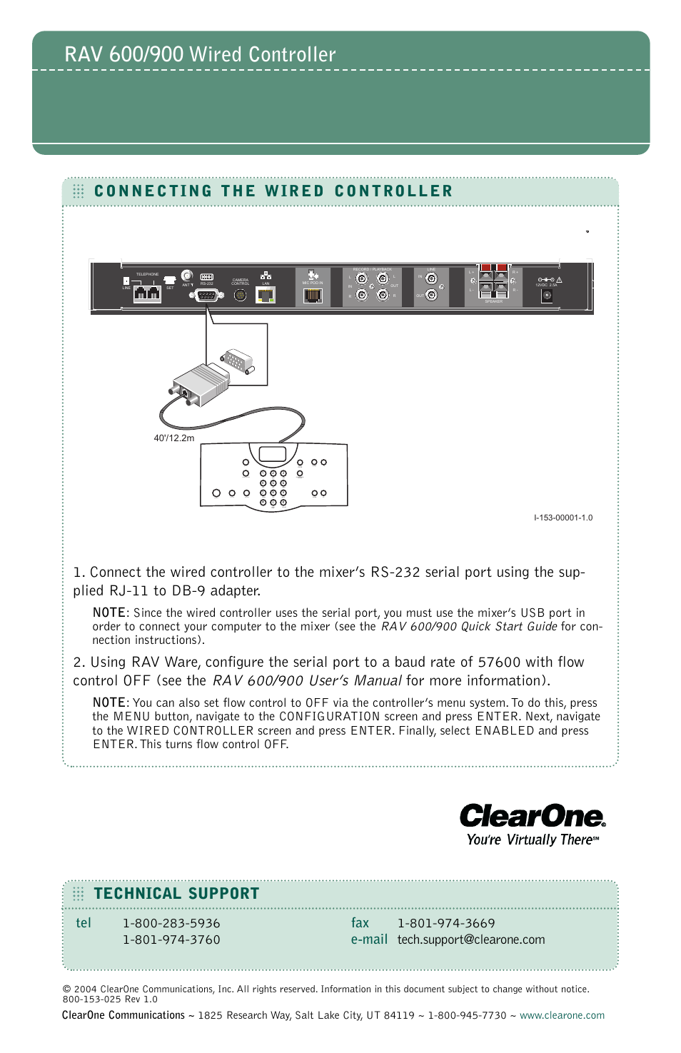 ClearOne RAV Wired Control User Manual | 2 pages