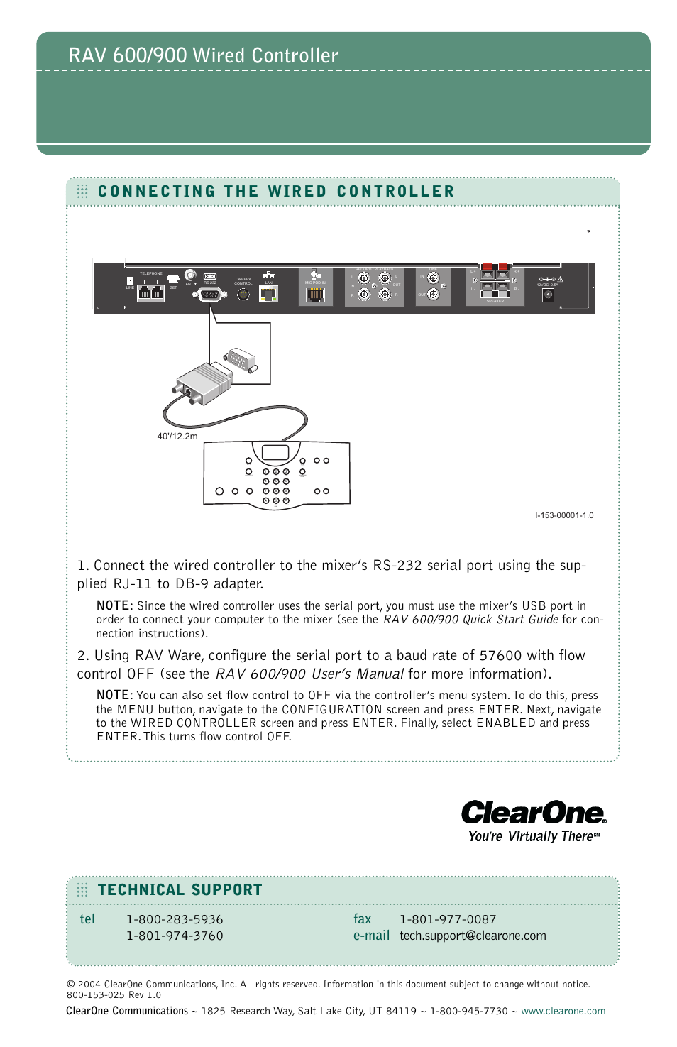 For more information), Technical support | ClearOne RAV Wired Control User Manual | Page 2 / 2