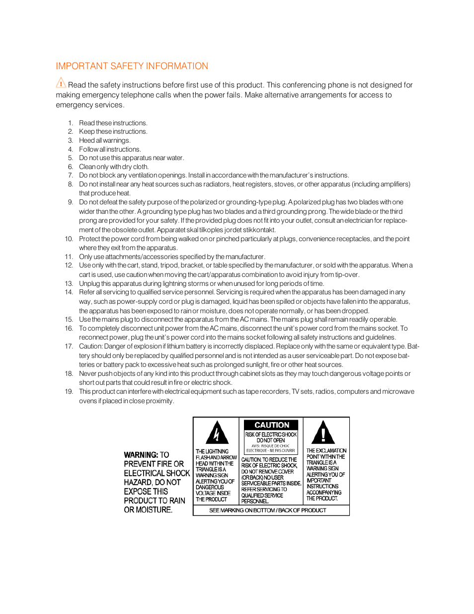 Important safety information | ClearOne Table Controller for XAP User Manual | Page 5 / 17