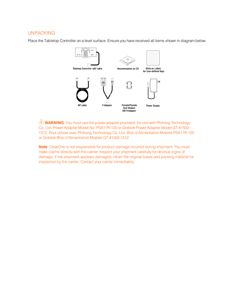 Unpacking | ClearOne Table Controller for XAP User Manual | Page 6 / 17