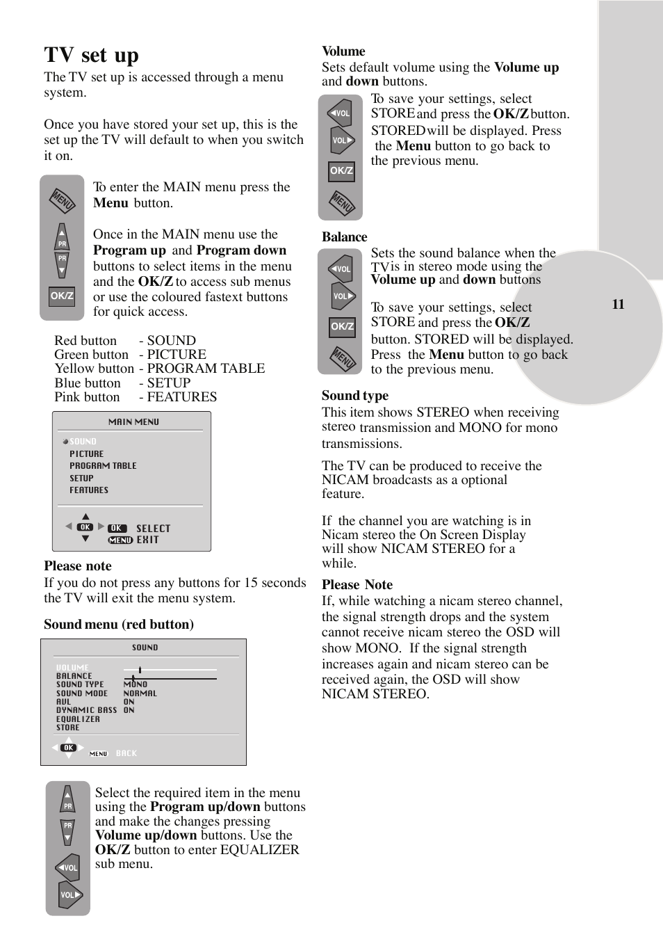 Tv set up | Beko NICAM STEREO User Manual | Page 12 / 26