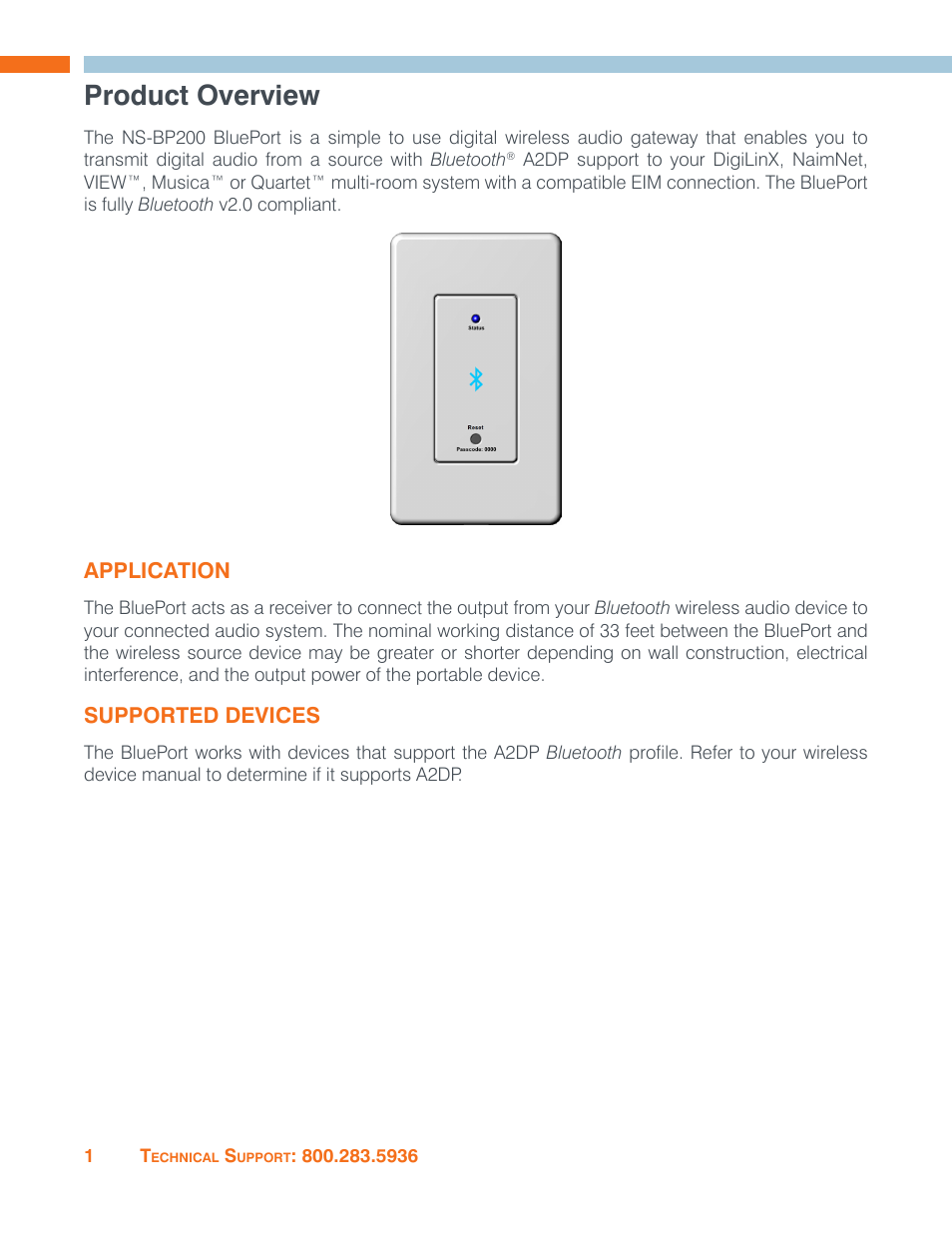 Product overview, Application, Supported devices | Application supported devices | ClearOne BluePort NS-BP200 User Manual | Page 4 / 12