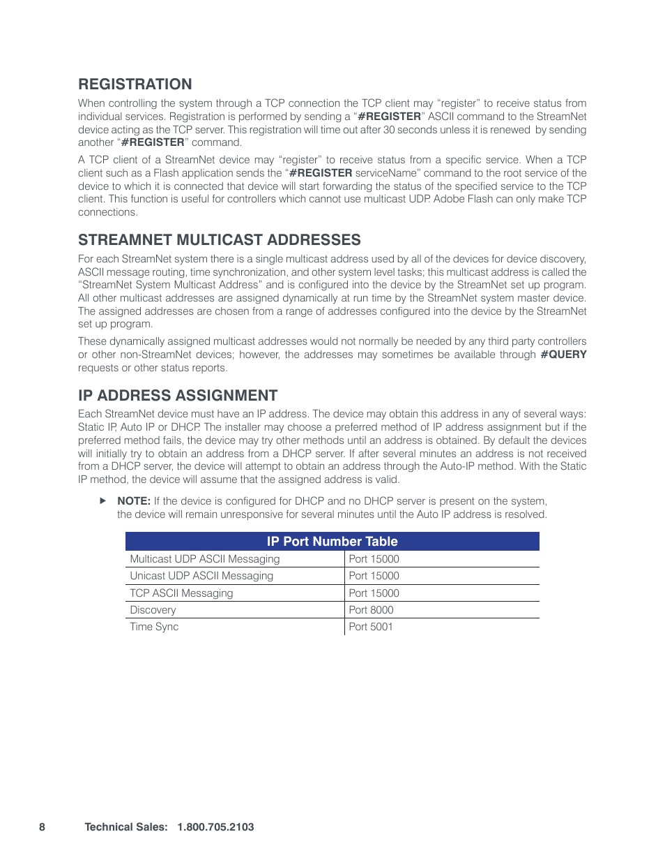 Ip p, Umber, Able | Registration, Streamnet multicast addresses, Ip address assignment | ClearOne StreamNet Integration User Manual | Page 14 / 55