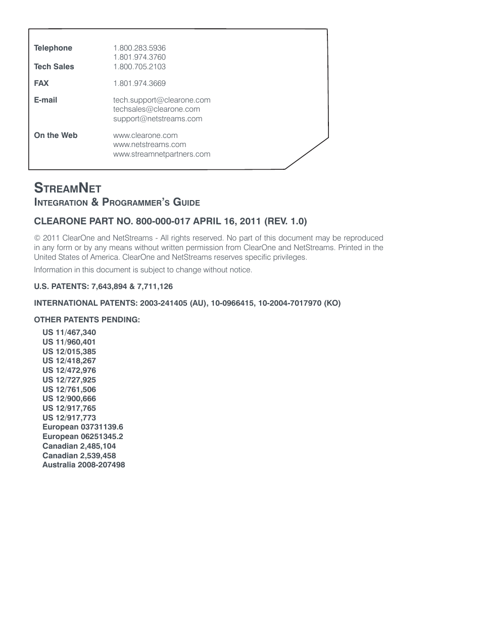 ClearOne StreamNet Integration User Manual | Page 2 / 55