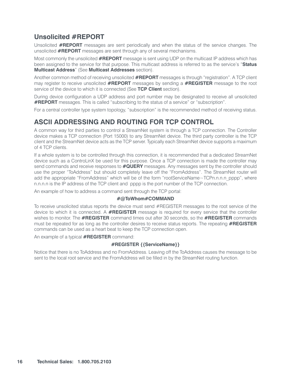 Nsolicited, Report, Ascii addressing and routing for tcp control | Unsolicited #report | ClearOne StreamNet Integration User Manual | Page 22 / 55