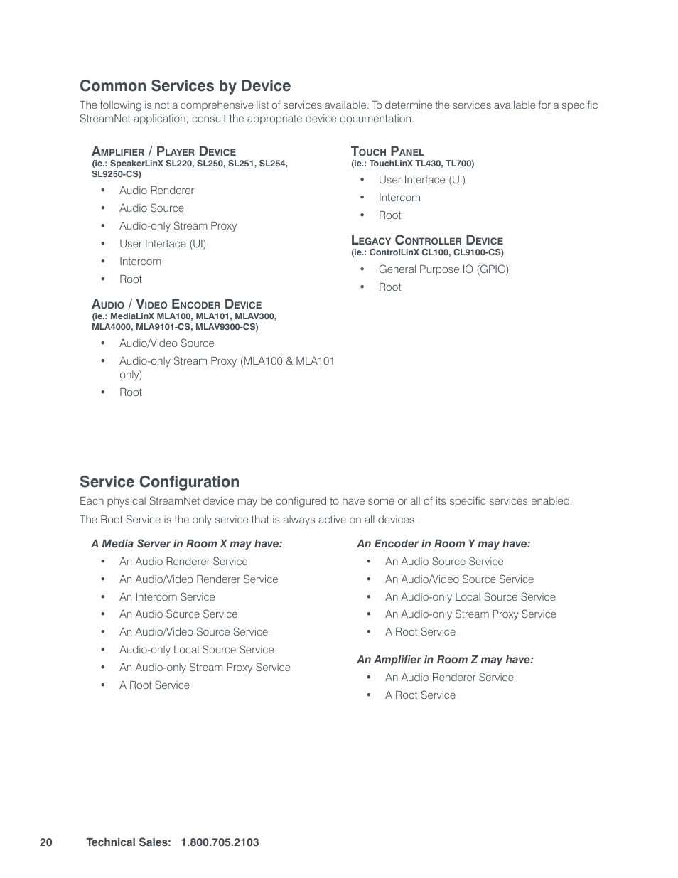 Ommon, Ervices, Evice | Ervice, Onfiguration, Common services by device, Service configuration | ClearOne StreamNet Integration User Manual | Page 26 / 55