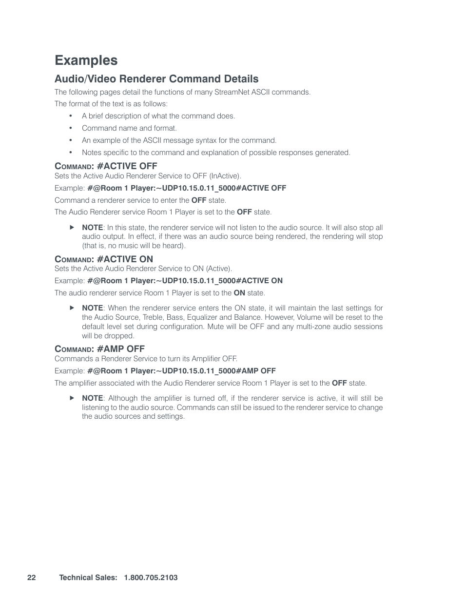 Xamples, Udio, Ideo | Enderer, Ommand, Etails, Examples, Audio/video renderer command details | ClearOne StreamNet Integration User Manual | Page 28 / 55