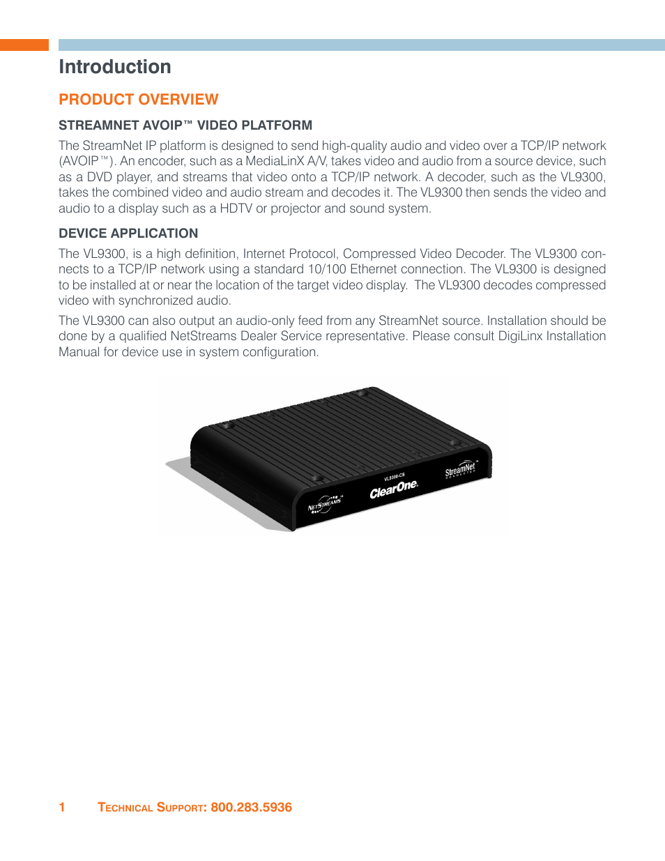 Introduction, Product overview, Streamnet ip video platform | Device application, Streamnet ip avoip™ platform device application | ClearOne ViewLinX - VL9300 User Manual | Page 4 / 14