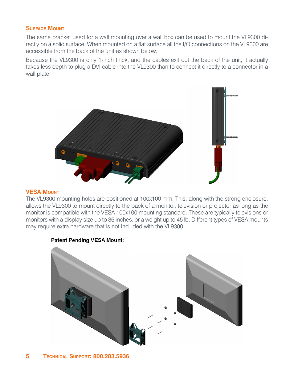 Surface mount, Vesa mount, Surface mount vesa mount | ClearOne ViewLinX - VL9300 User Manual | Page 8 / 14