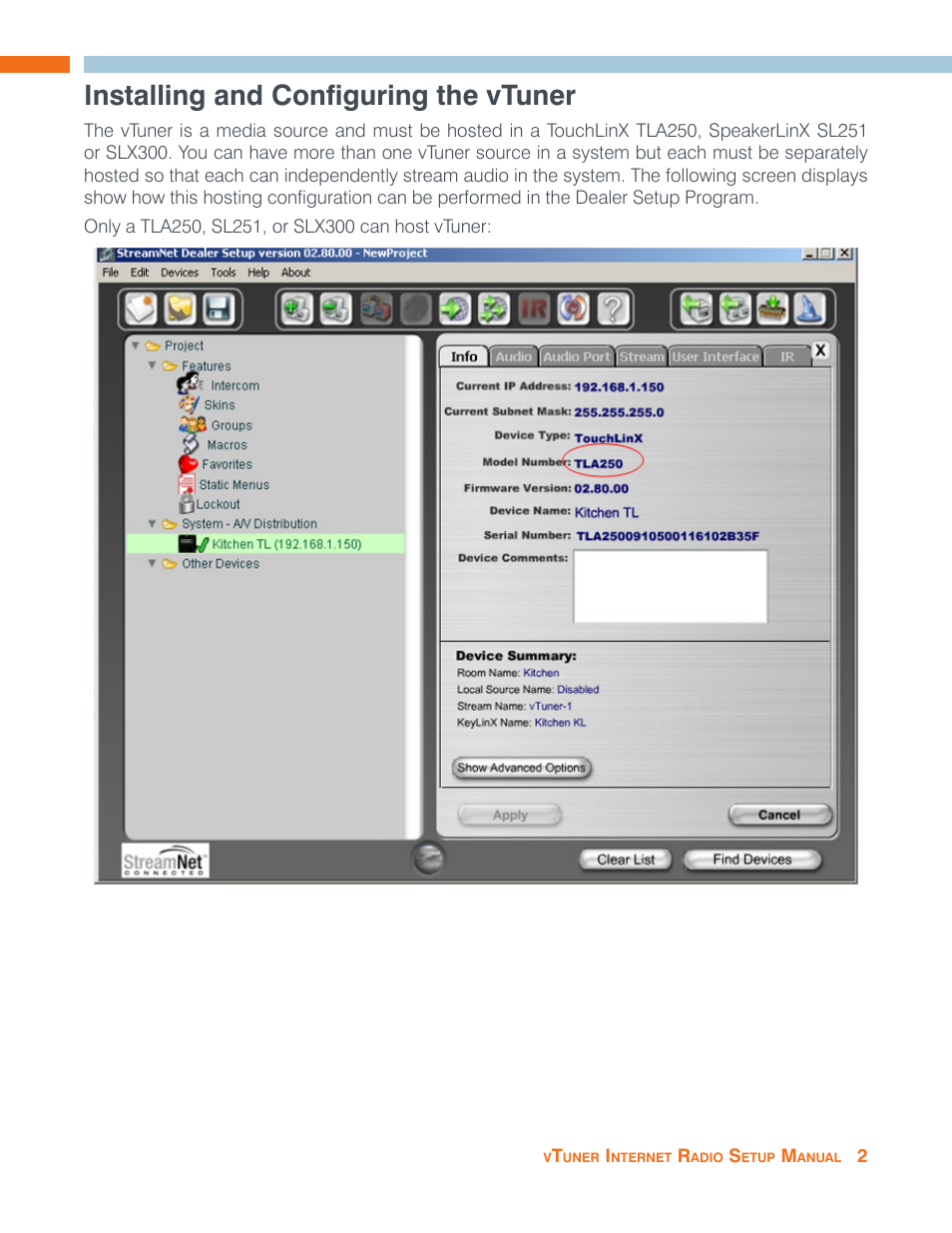 Installing and configuring the vtuner | ClearOne StreamNet Internet Radio User Manual | Page 3 / 18