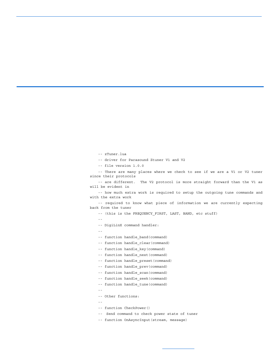 Audio driver example, Parasound ztuner, Appendix | ClearOne Writing StreamNet User Manual | Page 53 / 72