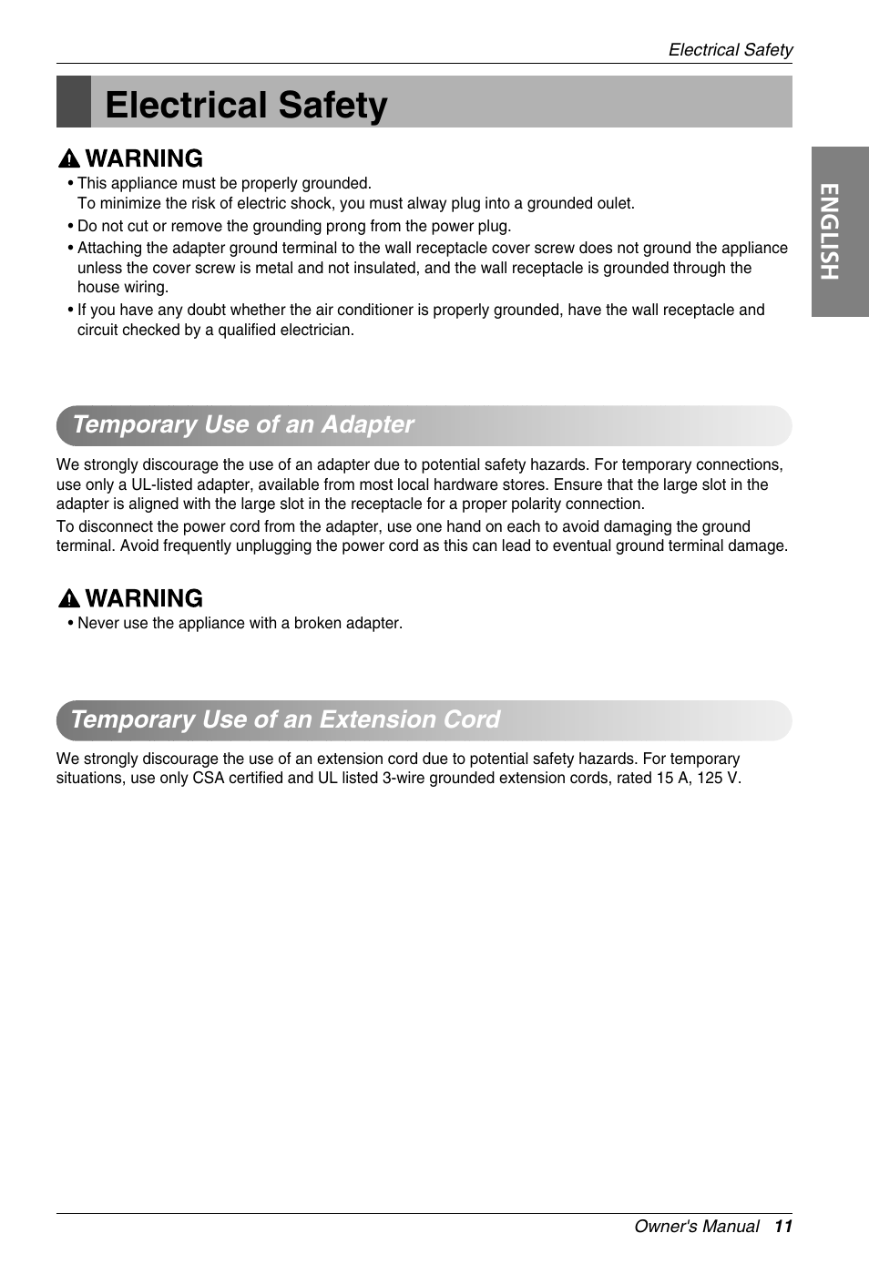 Electrical safety, English | Beko LG-BKE 7800D User Manual | Page 11 / 29