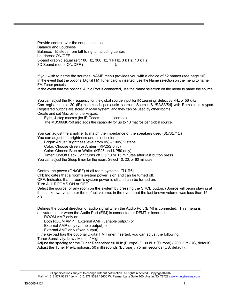 Musica keypad amplifier menu list | ClearOne MU5066 User Manual | Page 14 / 44
