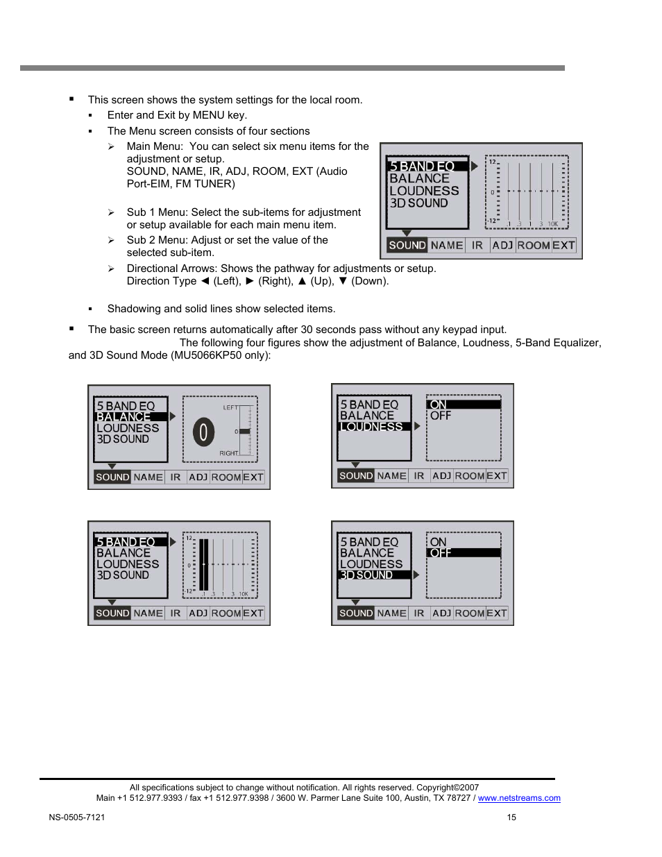 Musica keypad display screens | ClearOne MU5066 User Manual | Page 18 / 44