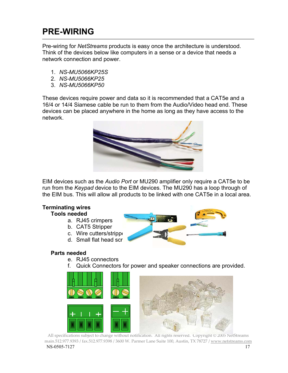 Pre-wiring | ClearOne NS-MU5066 User Manual | Page 17 / 24