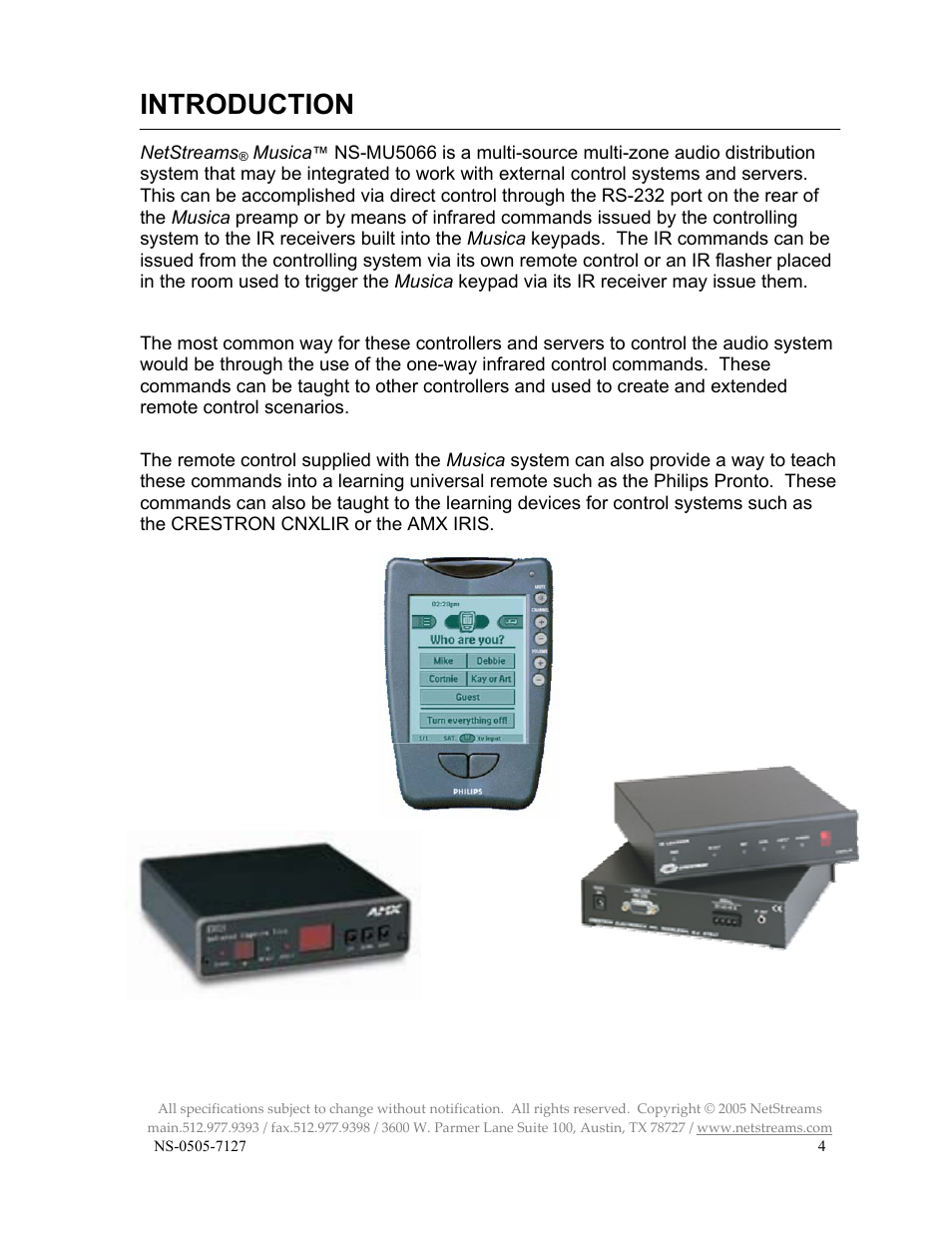 Introduction | ClearOne NS-MU5066 User Manual | Page 4 / 24