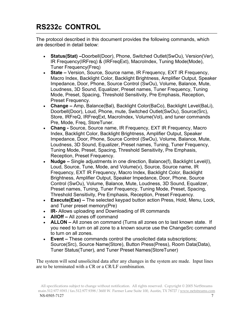 Rs232, Control | ClearOne NS-MU5066 User Manual | Page 7 / 24