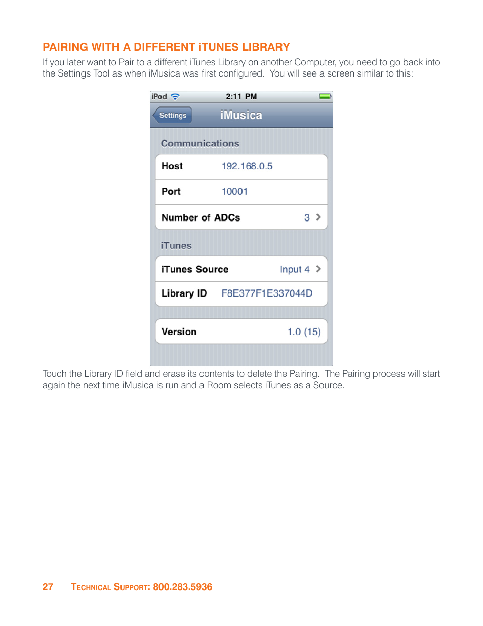 Pairing with a different itunes library | ClearOne NS-MNE Musica Network User Manual | Page 30 / 31