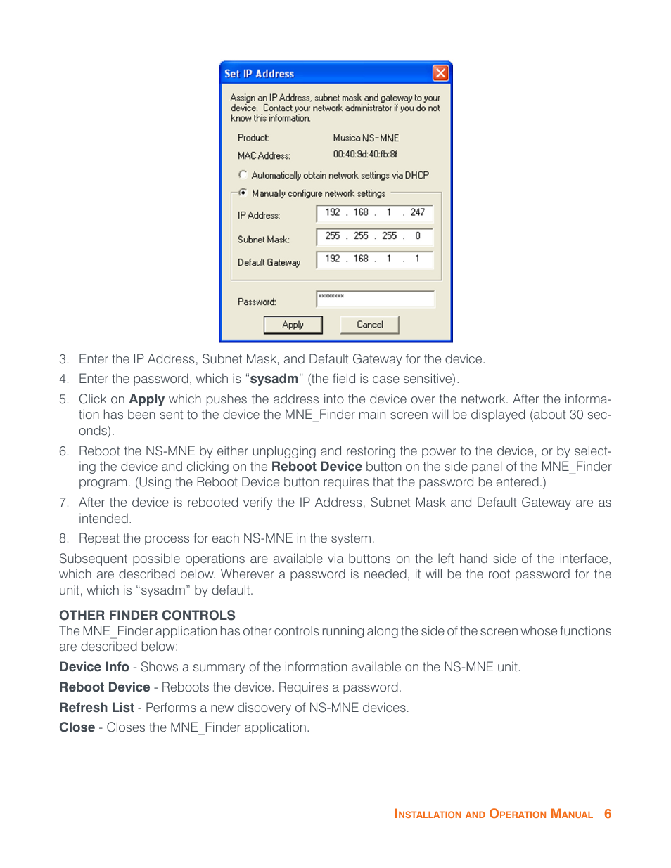 Other finder controls | ClearOne NS-MNE Musica Network User Manual | Page 9 / 31