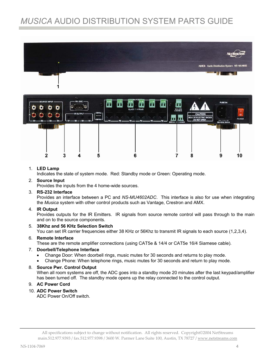 Musica audio distribution system parts guide | ClearOne MU4602 User Manual | Page 8 / 35