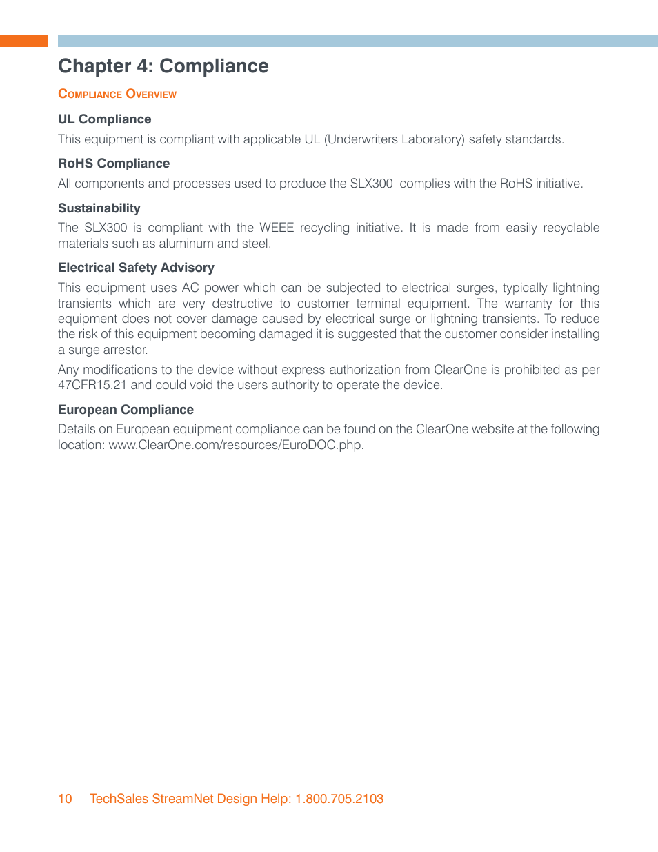 Chapter 4: compliance | ClearOne SLX300 SpeakerLinX User Manual | Page 14 / 15