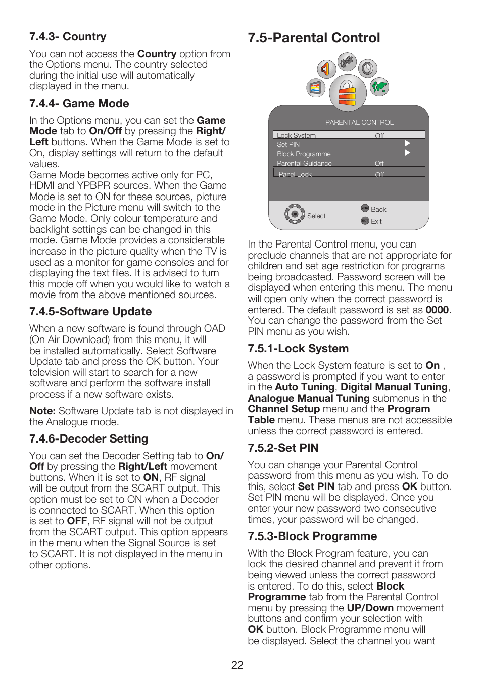Parental control | Beko 26WLZ530HID User Manual | Page 24 / 37
