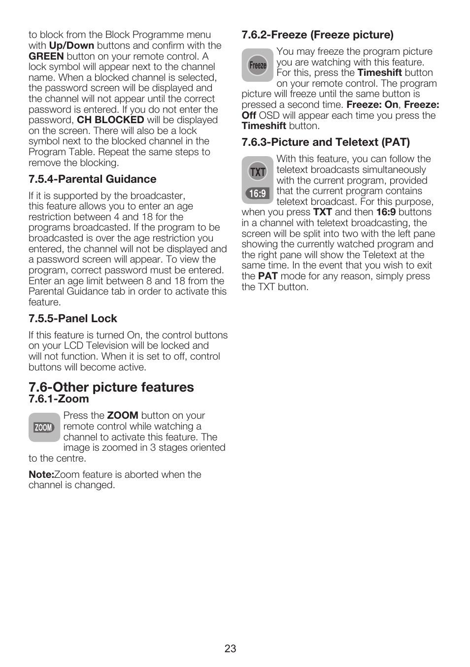 Other picture features | Beko 26WLZ530HID User Manual | Page 25 / 37