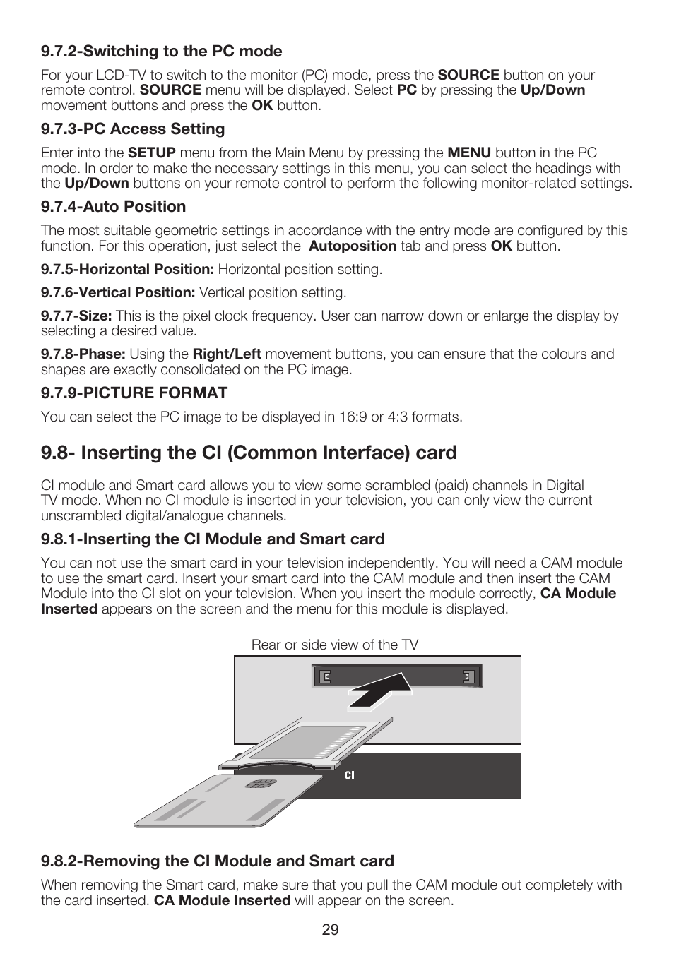 Inserting the ci (common interface) card | Beko 26WLZ530HID User Manual | Page 31 / 37