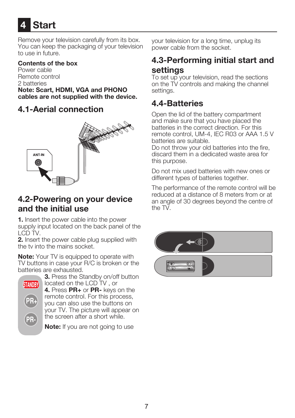4start, Performing initial start and settings, Batteries | Beko 26WLZ530HID User Manual | Page 9 / 37