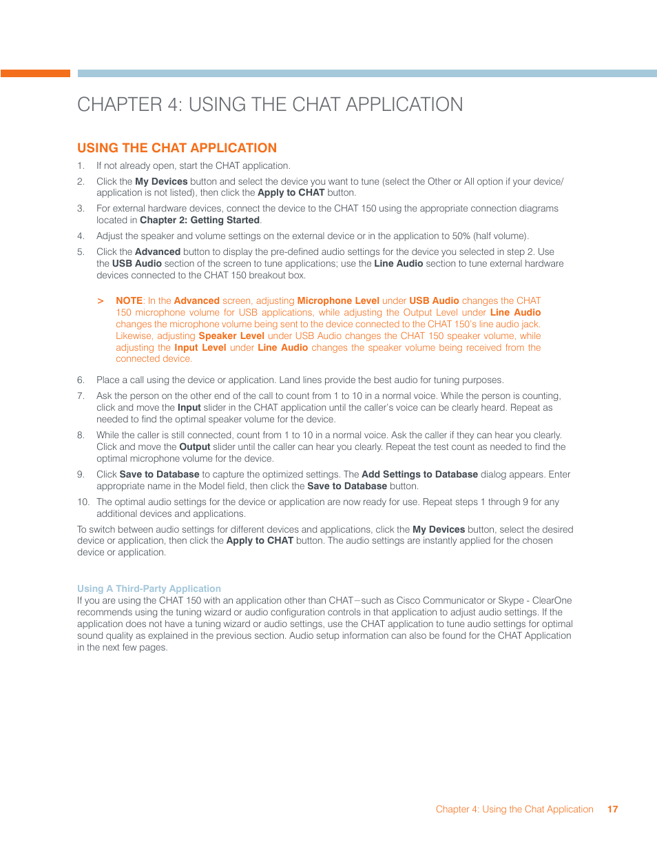 Chapter 4: using the chat application | ClearOne CHAT 150 User Manual | Page 20 / 66