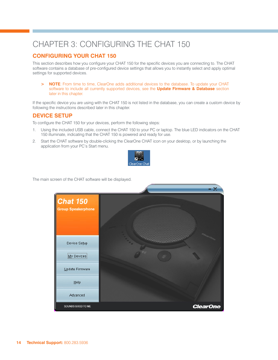 Chapter 3: configuring the chat 150, Configuring your chat 150 device setup | ClearOne 800-156-201 Rev2.5 CHAT150 User Manual | Page 17 / 33