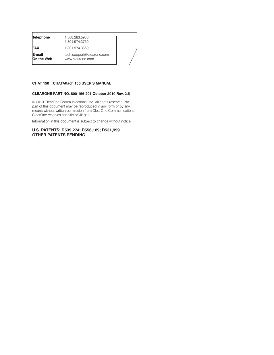 ClearOne 800-156-201 Rev2.5 CHAT150 User Manual | Page 2 / 33