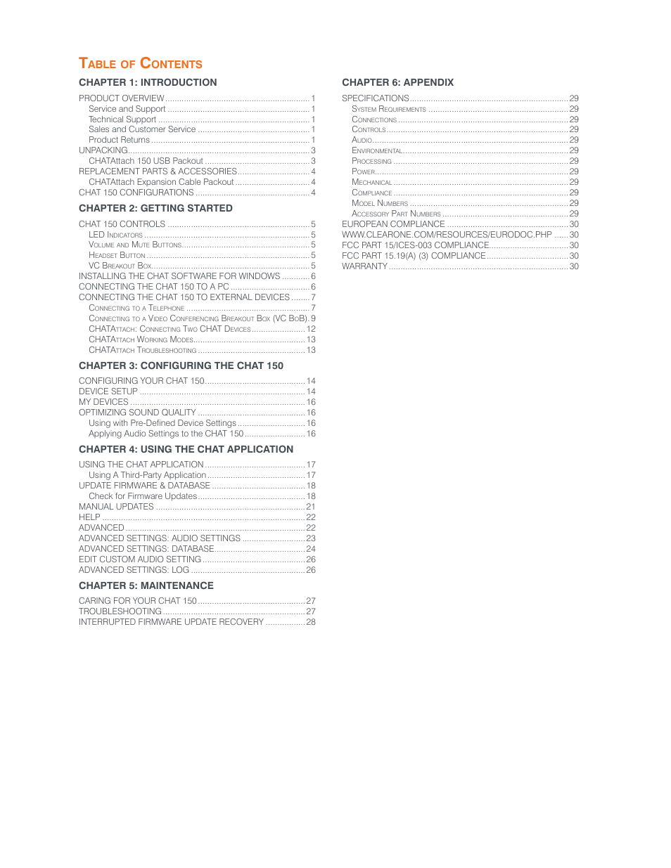 Able, Ontents | ClearOne 800-156-201 Rev2.5 CHAT150 User Manual | Page 3 / 33