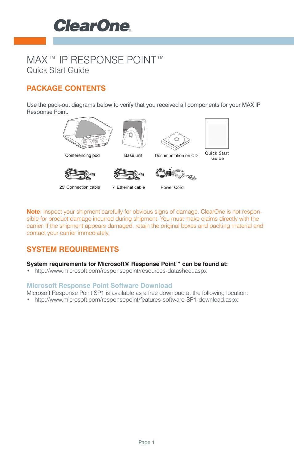 ClearOne MAX IP Response Point Quick Start User Manual | 8 pages