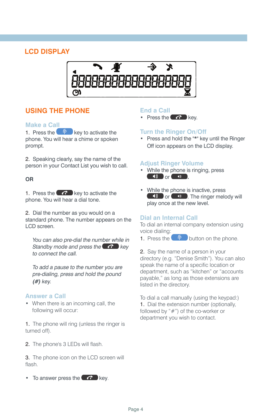 Lcd display using the phone | ClearOne MAX IP Response Point Quick Start User Manual | Page 4 / 8