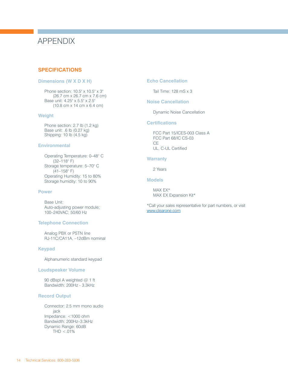 Appendix | ClearOne MAX EX/MAXAttach User Manual | Page 18 / 22