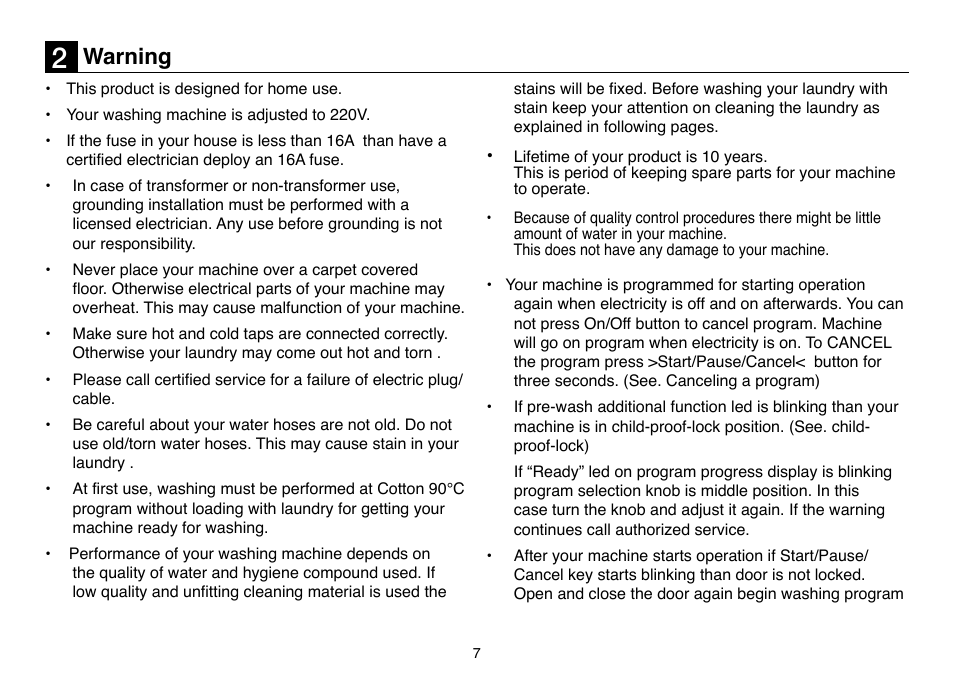 Warning | Beko D 5102 B User Manual | Page 7 / 24
