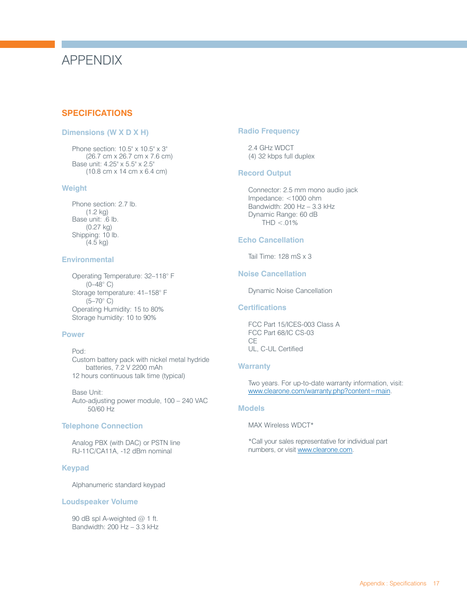 Appendix | ClearOne MAX Wireless/MAXAttach Wireless User Manual | Page 21 / 25