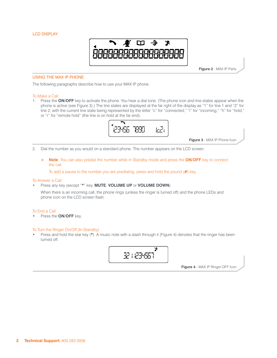 Lcd d, Isplay, Sing | Max ip p, Hone, Nswer, Inger, Tandby | ClearOne MAX IP Conferencing Phone User Manual | Page 5 / 7