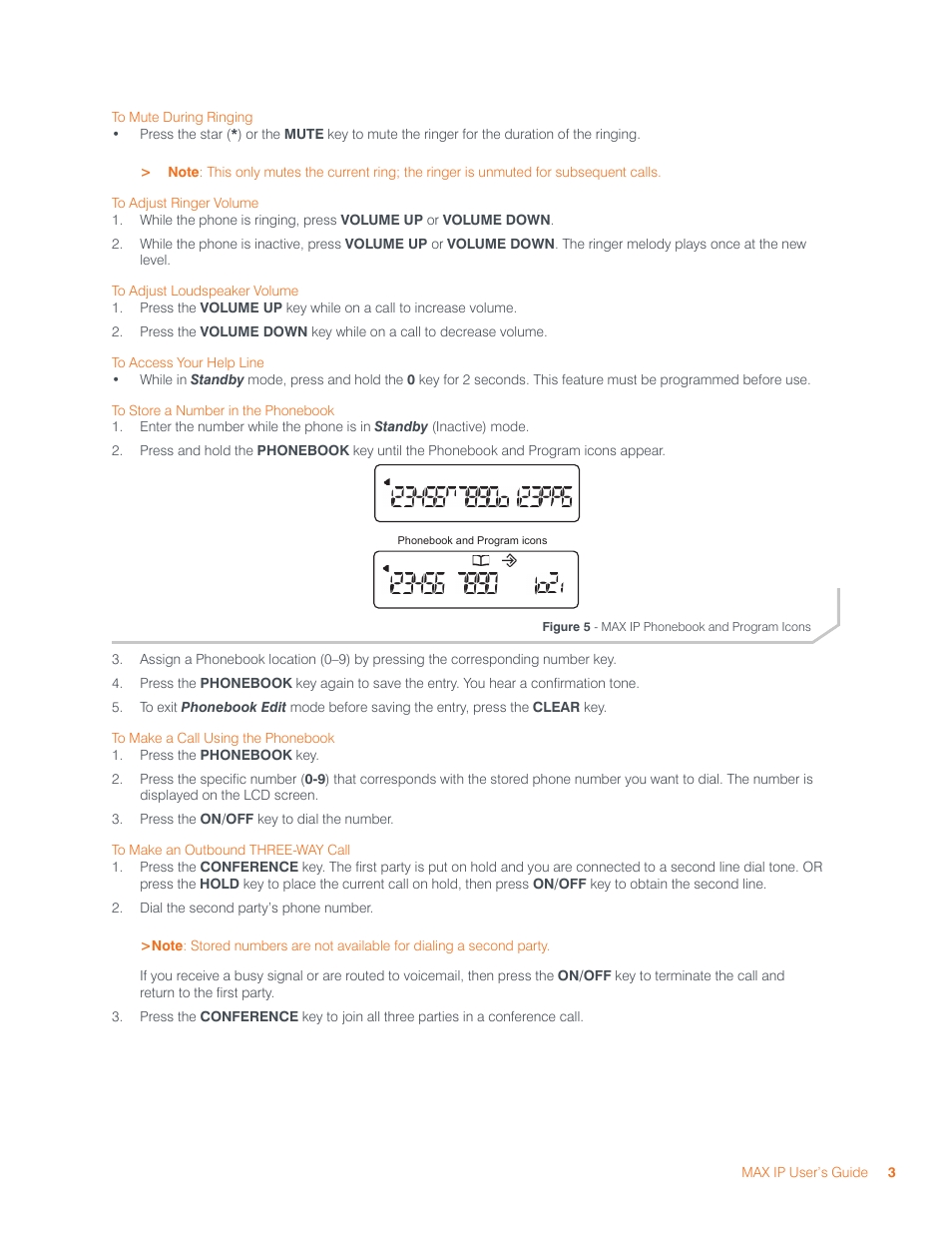 Uring, Inging, Djust | Inger, Olume, Oudspeaker, Ccess, Tore, Umber, Honebook | ClearOne MAX IP Conferencing Phone User Manual | Page 6 / 7