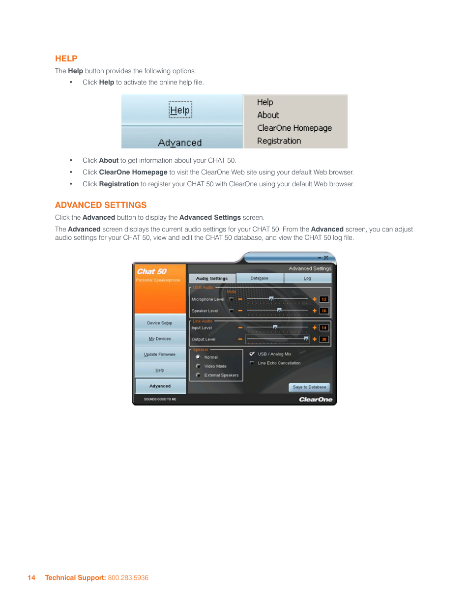 Help advanced settings | ClearOne CHAT 50 Manual User Manual | Page 17 / 25