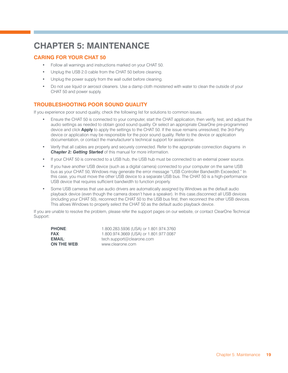 Chapter 5: maintenance | ClearOne CHAT 50 Manual User Manual | Page 22 / 25