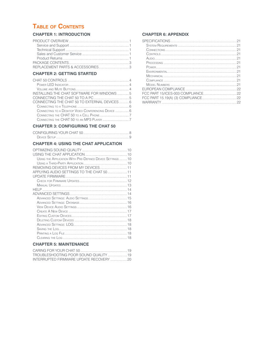 Able, Ontents | ClearOne CHAT 50 Manual User Manual | Page 3 / 25
